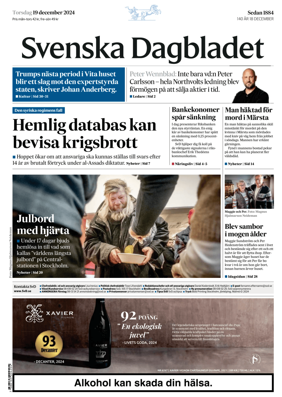 Prima-pagina-Svenska Dagbladet-edizione-di-oggi-20241219